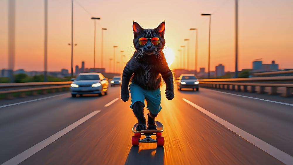 Cool Cat on a Longboard Adventure wallpaper