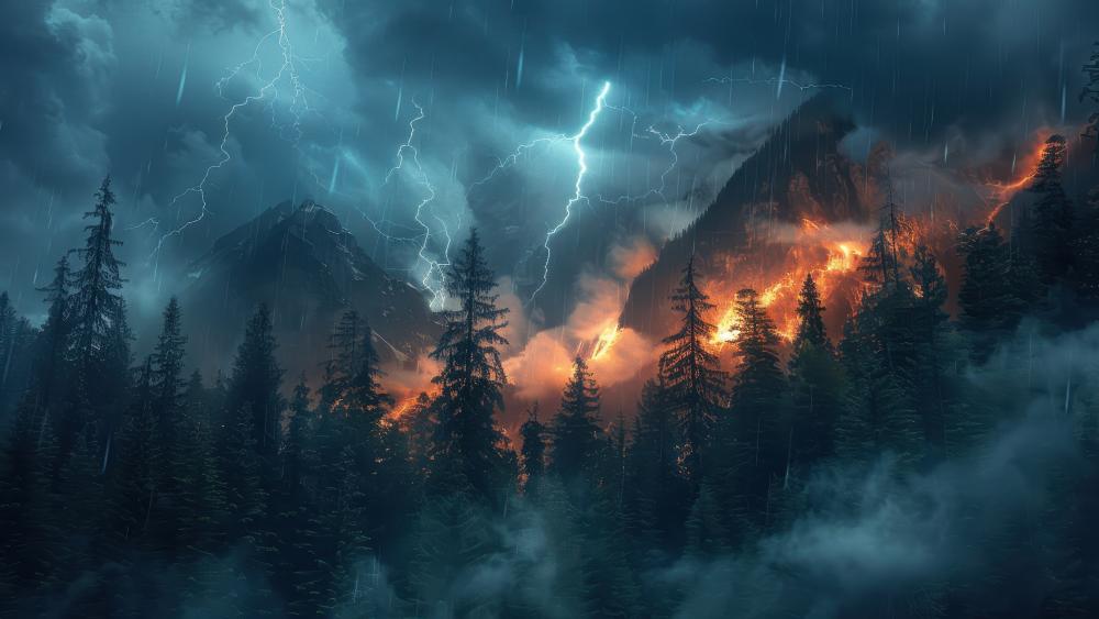 Stormy Wilderness Blaze Lightning and Wildfire Converge wallpaper