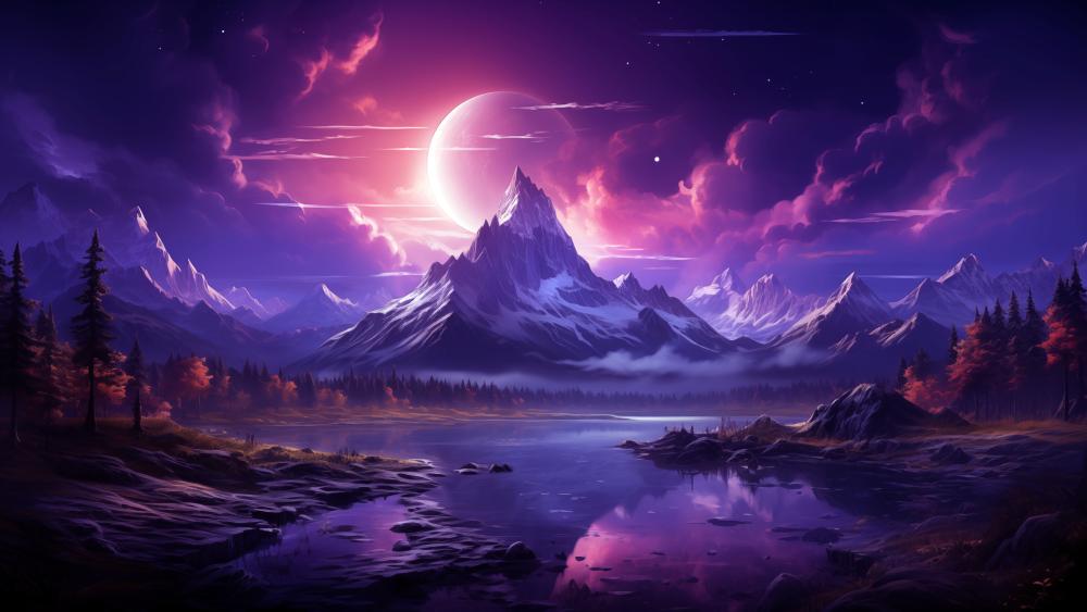 Purple Mountain Dreamscape Fantasy Art wallpaper