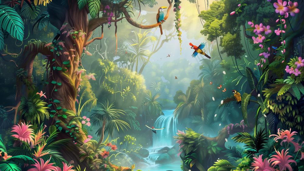 Jungle Enchantment Digital Landscape Fantasy Art wallpaper