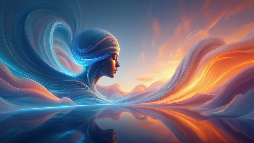 Ethereal Maiden in Waves of Colorful Dreams wallpaper