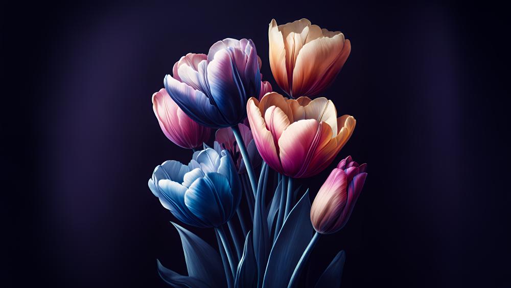 Tulips in the Dark: AI Artistic Vision 8K wallpaper