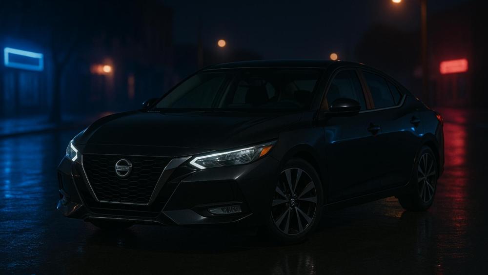 Nissan Sentra at Night with Neon Lights wallpaper