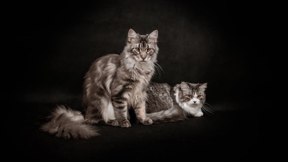 Elegant Feline Companions in Low Light wallpaper