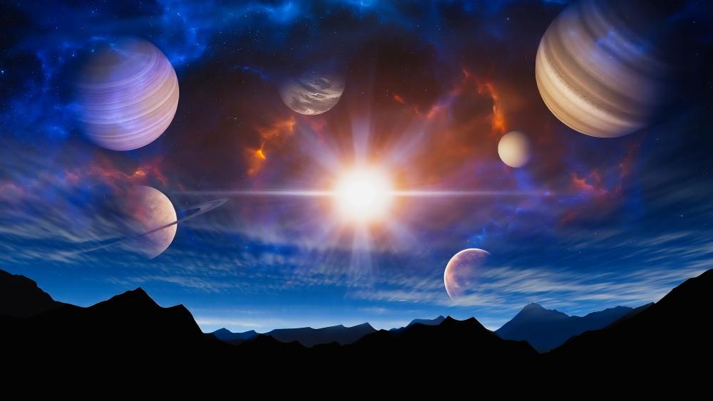 Planets Align Over Alien Horizon wallpaper
