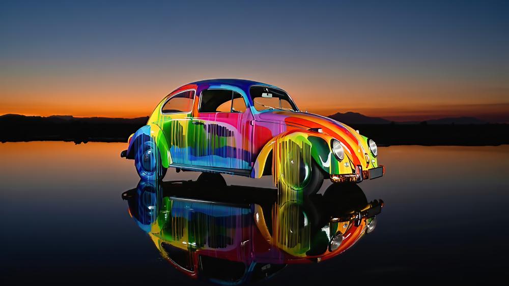 Volkswagen Beetle in Vibrant Reflection Wonderland wallpaper