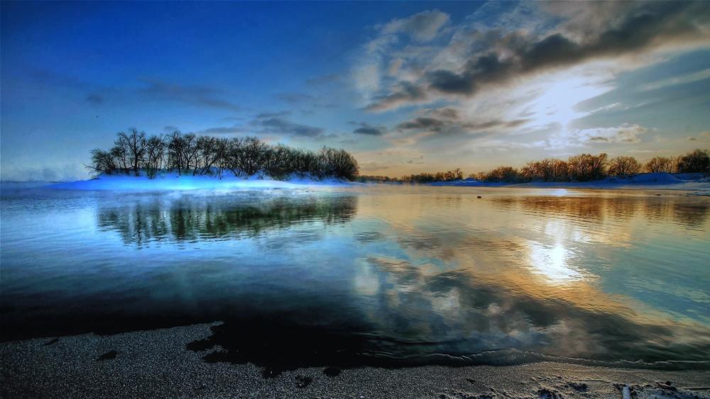 Serene Lakeside Morning Reflections wallpaper