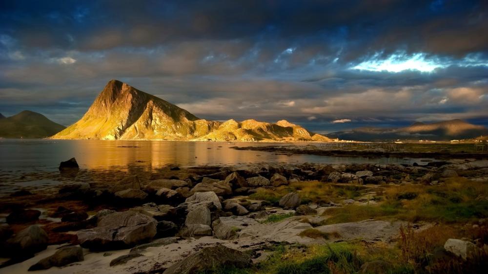 Golden Hour Serenity Over Majestic Cliffs and Sea wallpaper