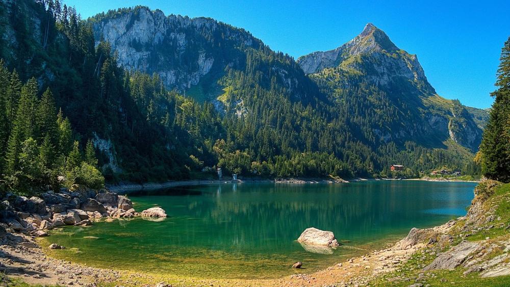 Lac de Taney Serenity in Valais Switzerland wallpaper