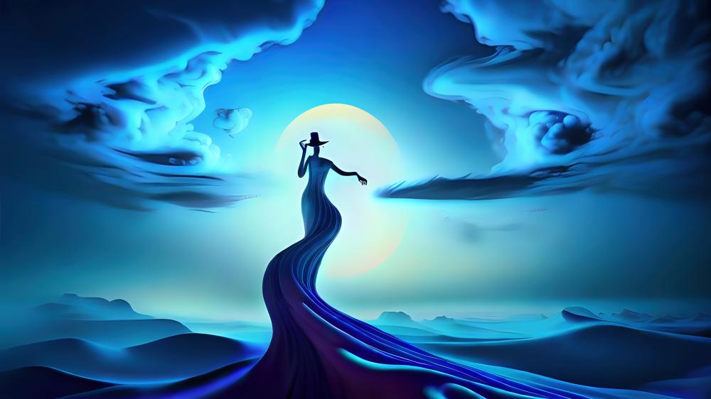 Mystical Woman Under a Luminous Moon wallpaper