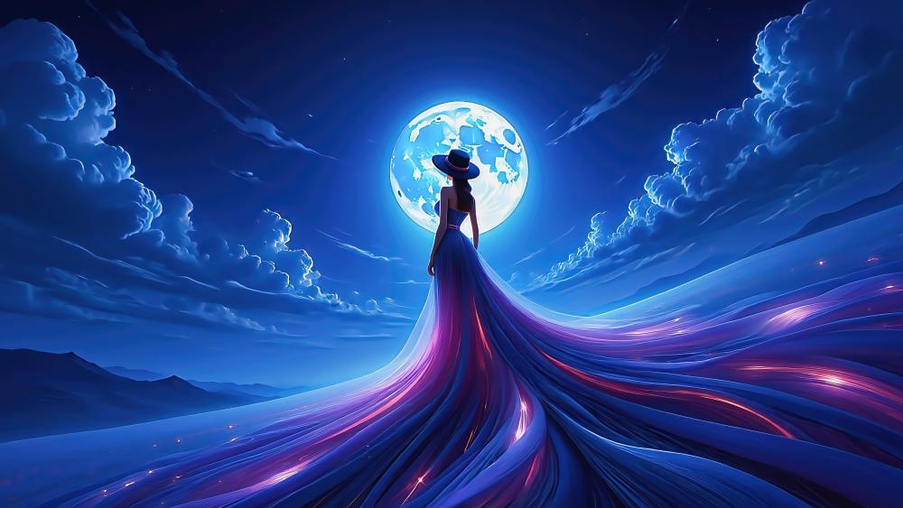 Moonlit Enchantment of a Mystical Woman wallpaper