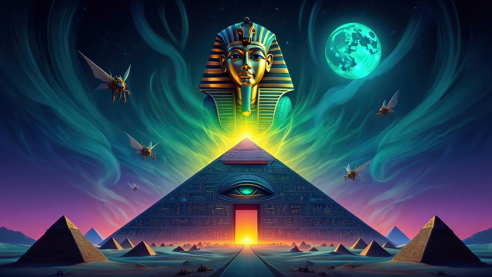 Pyramids Awaken Under Moonlit Mystique wallpaper
