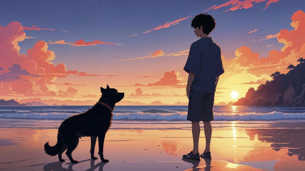 Sunset Reflections with a Friend on the Shore wallpaper