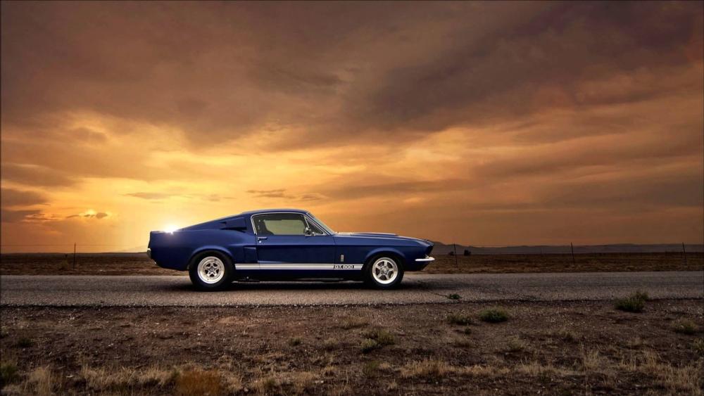Vintage Mustang at Sunset Glory wallpaper