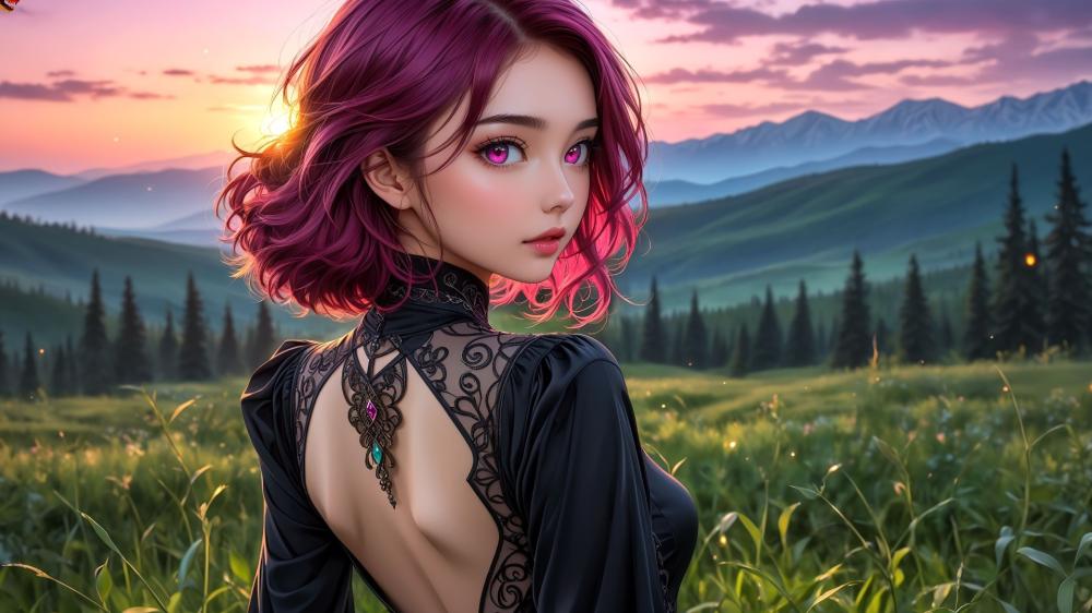 Mystical Sunset Elegance: Anime Serenity wallpaper