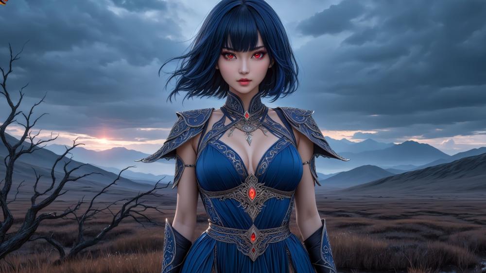 Enigmatic Warrior in Twilight Realm wallpaper