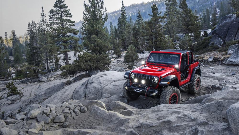 Jeep Wrangler Adventure in Rugged Terrain wallpaper
