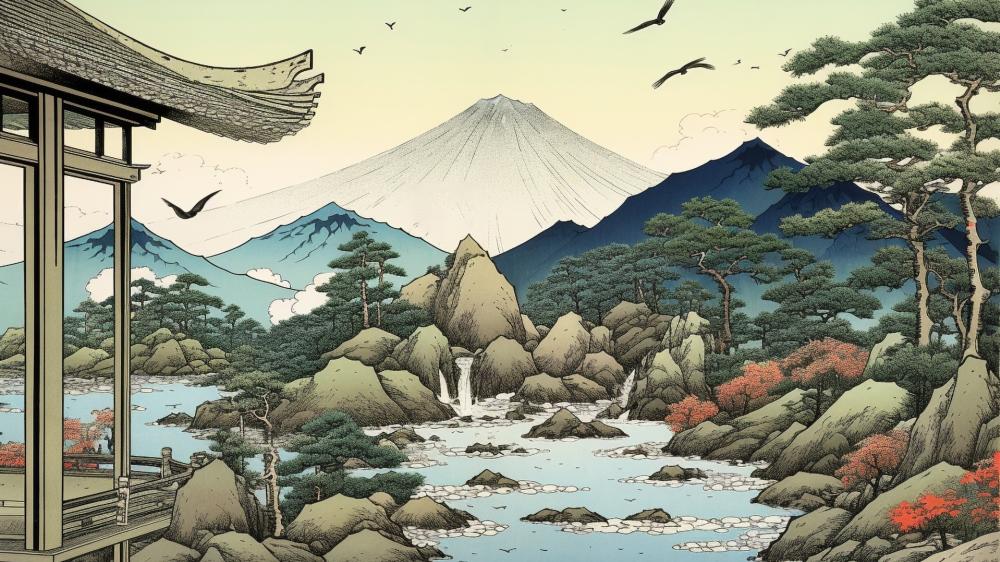 Ancient Japanese Tranquility in Digital Form wallpaper