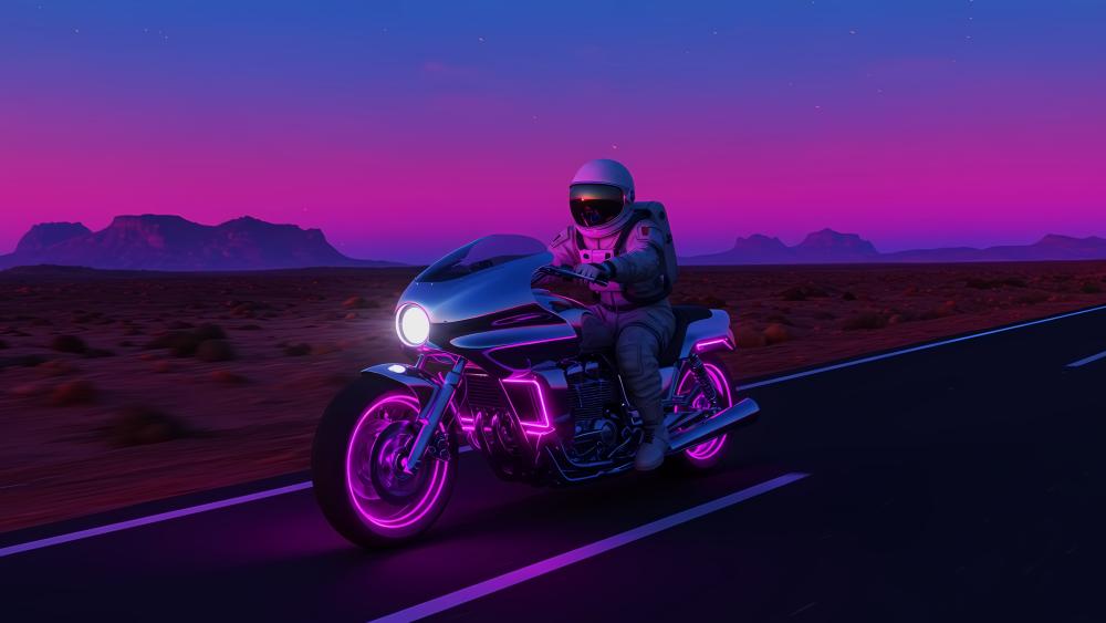 Neon Rider in a Fantasy Nightscape wallpaper