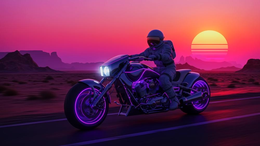 Neon Rider in a Retrowave Sunset wallpaper
