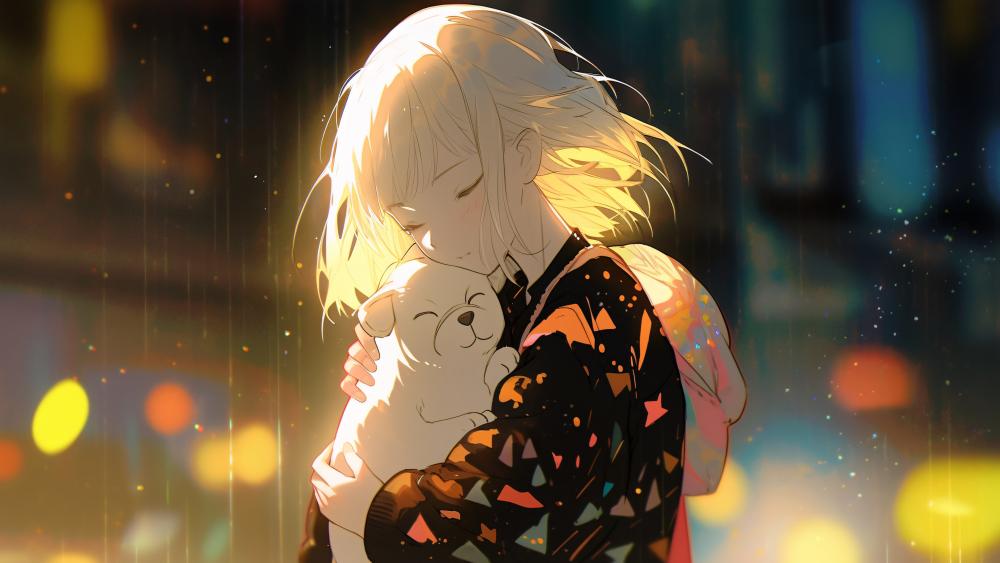 Rainy Night Comforting Anime Scene wallpaper