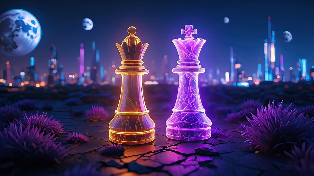 Neon Chess Kings in a Futuristic Arena wallpaper