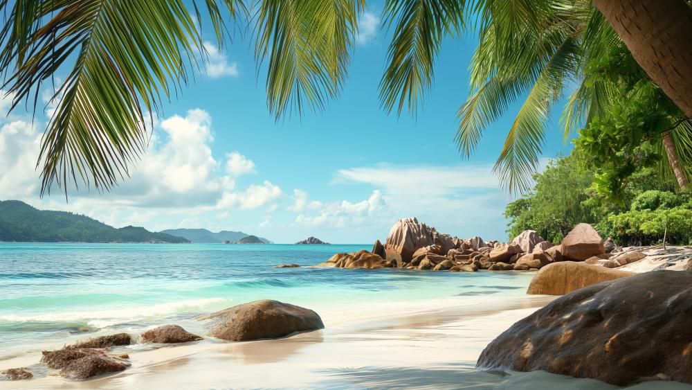 Tropical Bliss under Seychelles Palms wallpaper