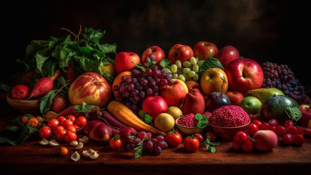 Still Life Bounty A Feast for the Eyes and Palate wallpaper