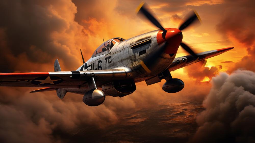 Vintage Fighter Soaring Through Dramatic Skies wallpaper