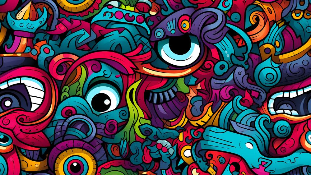 Vibrant Whirl of Abstract Doodles in Motion wallpaper