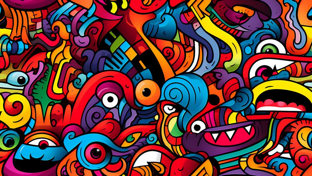 Vibrant Multicolor Doodle Extravaganza wallpaper