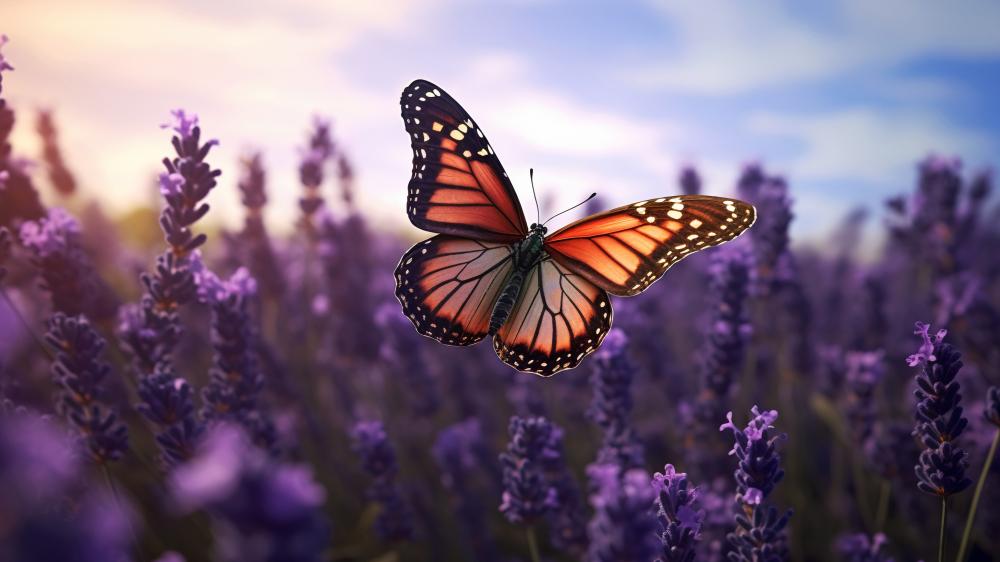 Monarch Butterfly in Lavender Dreamscape wallpaper