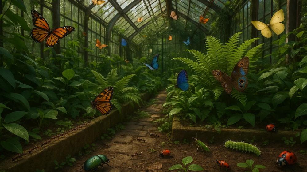 Lush Greenhouse Insect Wonderland wallpaper