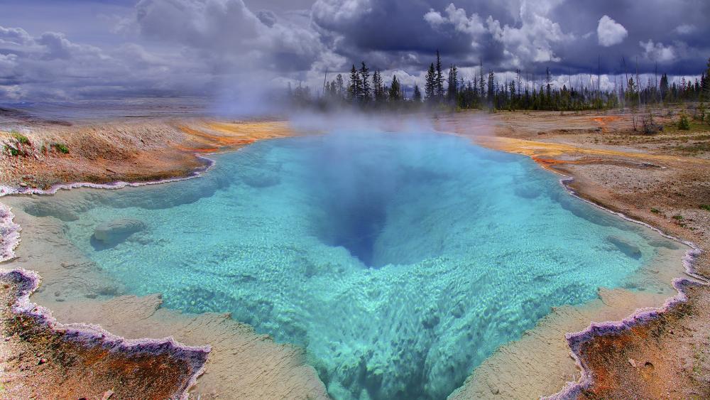 Mystical Blue Hole at Yellowstone's Heart wallpaper