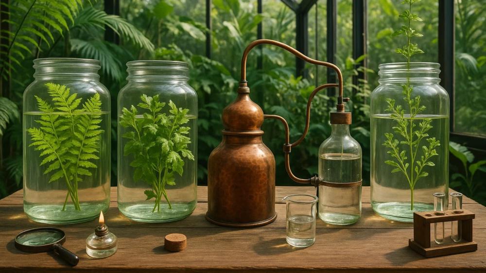 Greenhouse Elegance with Herb-filled Jars wallpaper