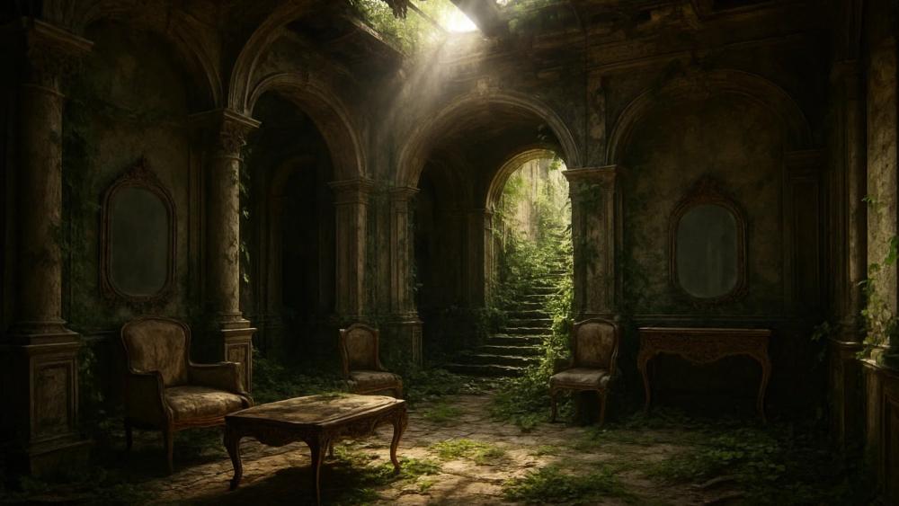 Abandoned Majesty a Hidden Sanctuary in Ruins wallpaper