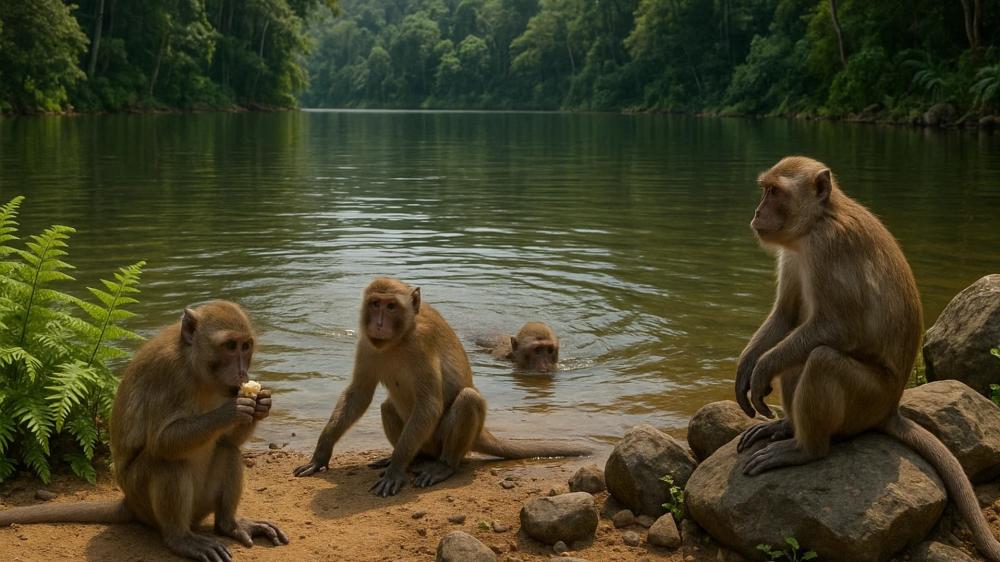 Monkeys by the Lake wallpaper