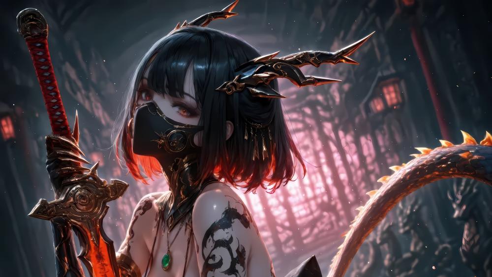 Masked Warrior in a Mystical Realm wallpaper