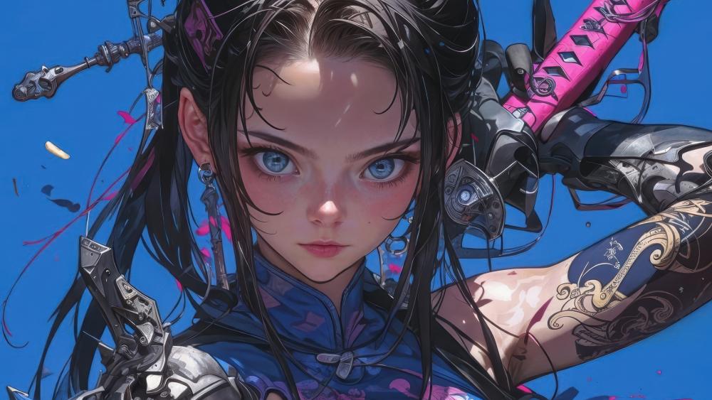 Samurai Elegance in a Cyberpunk World wallpaper