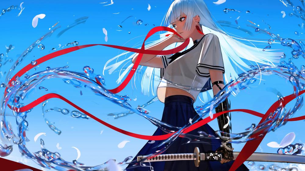 Samurai Schoolgirl in Action wallpaper