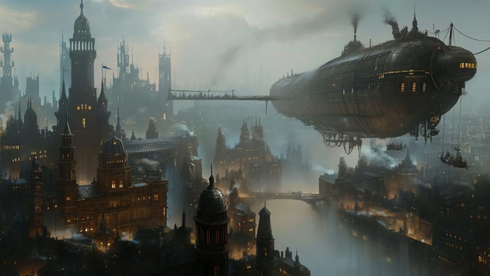 Steampunk Dreamscape Floating Above the Mist wallpaper