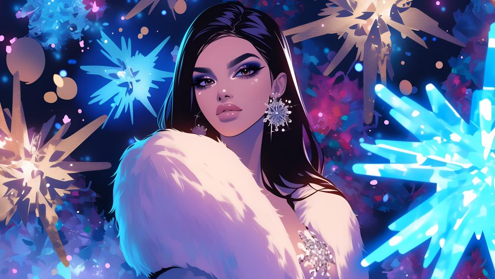 Glamorous Anime Beauty in a Starry Night wallpaper