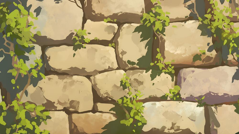 Anime Stone Wall with Vines Aesthetic in 4K wallpaper