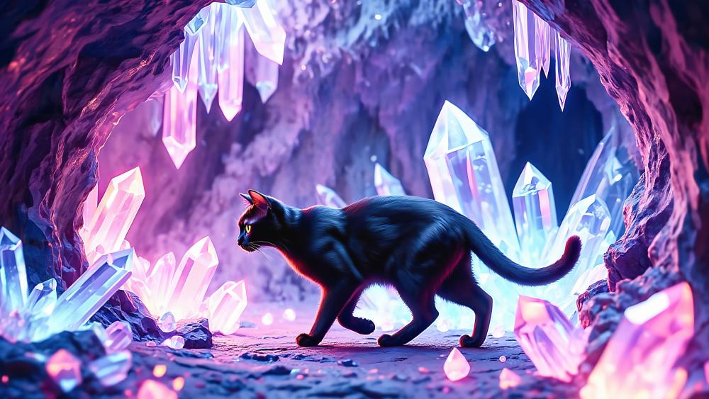 Enchanted Cat in Crystal Cave wallpaper