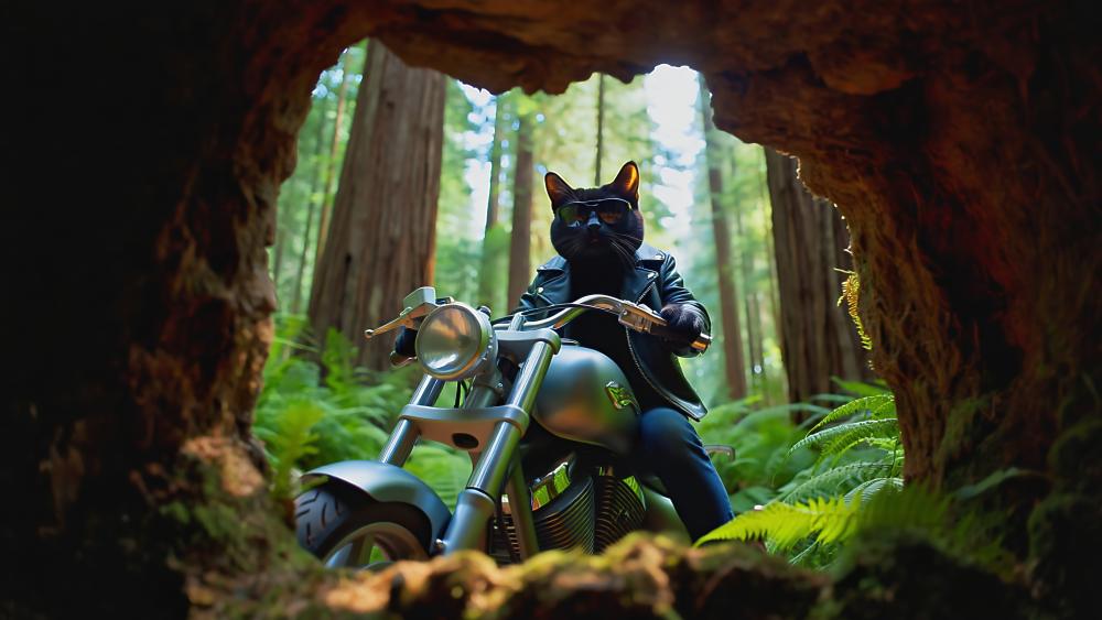 Black Cat Biker's Adventurous Ride wallpaper
