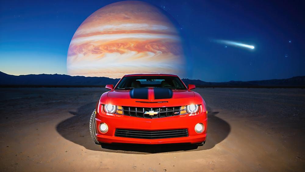 Red Chevrolet Z28 Under Celestial Wonders wallpaper