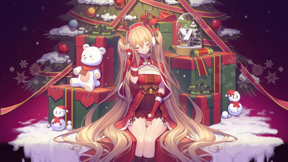Festive Anime Charm in a Christmas Wonderland wallpaper