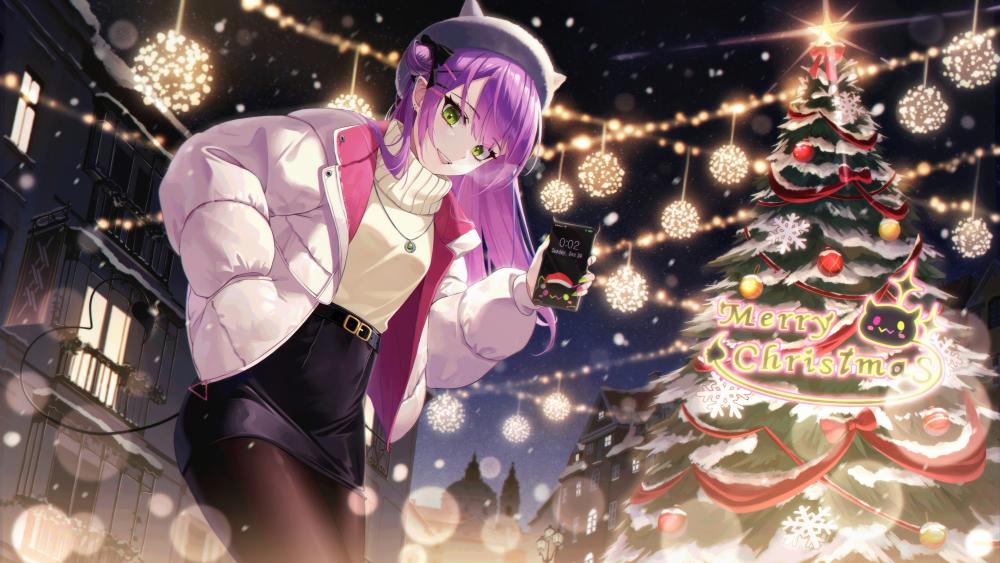 Magical Christmas Eve with Anime Girl in Wonderland wallpaper