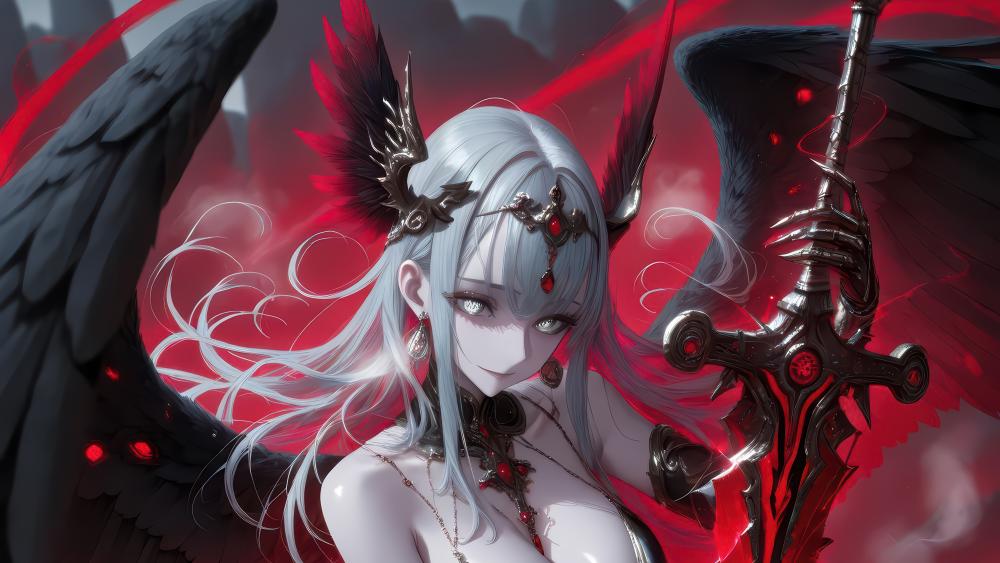 Demonic Dark Angel Anime Girl in 4K Art wallpaper