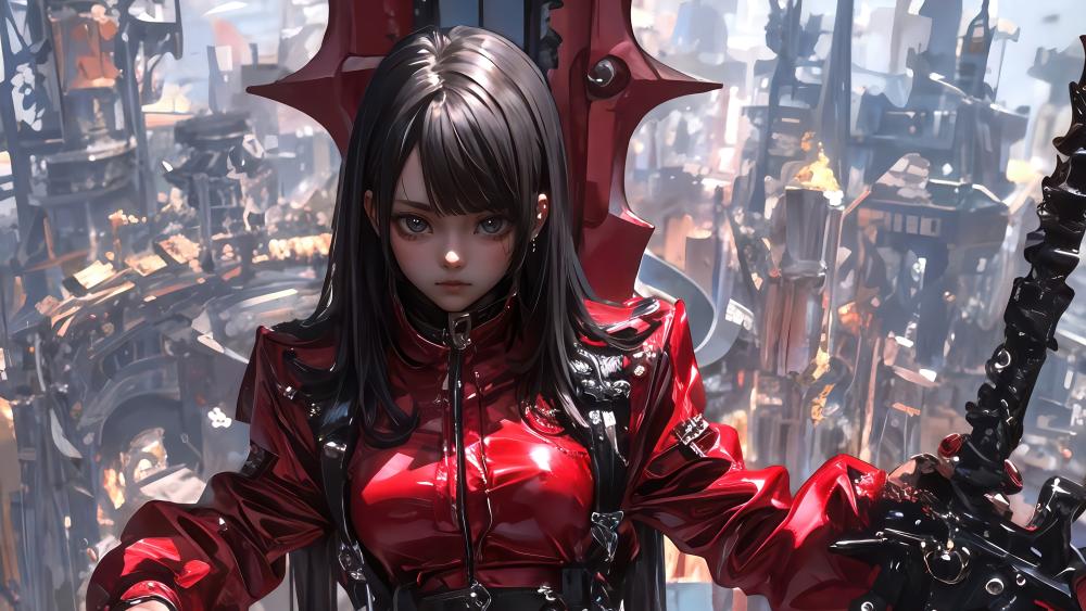 Futuristic Warrior in a Dystopian Cityscape wallpaper